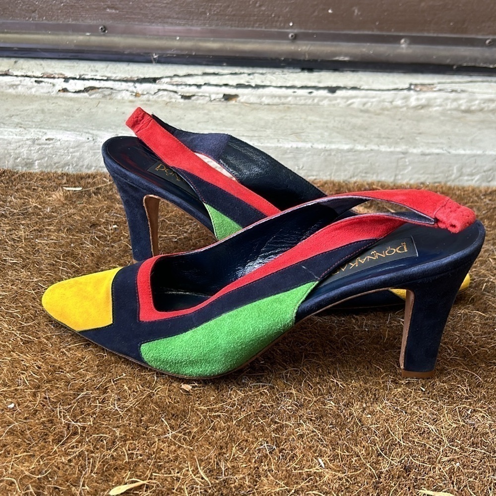 Donna Karen New York Vintage Colorblock Suede Slingback Heels 80's Retro Rare 10 - Picture 8 of 11
